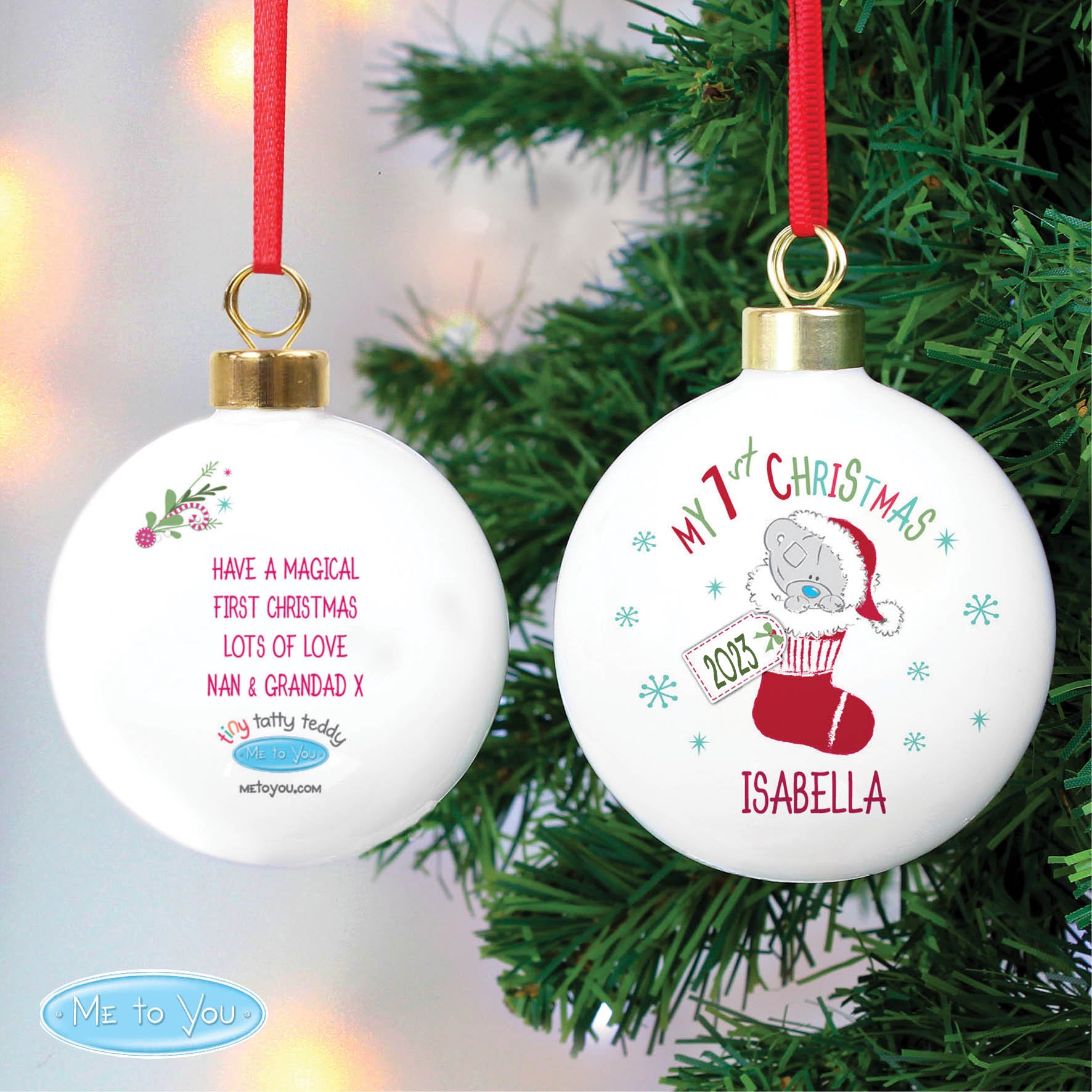 Personalised Tiny Tatty Teddy My 1st Christmas Stocking Bauble - MK&JD Gifts