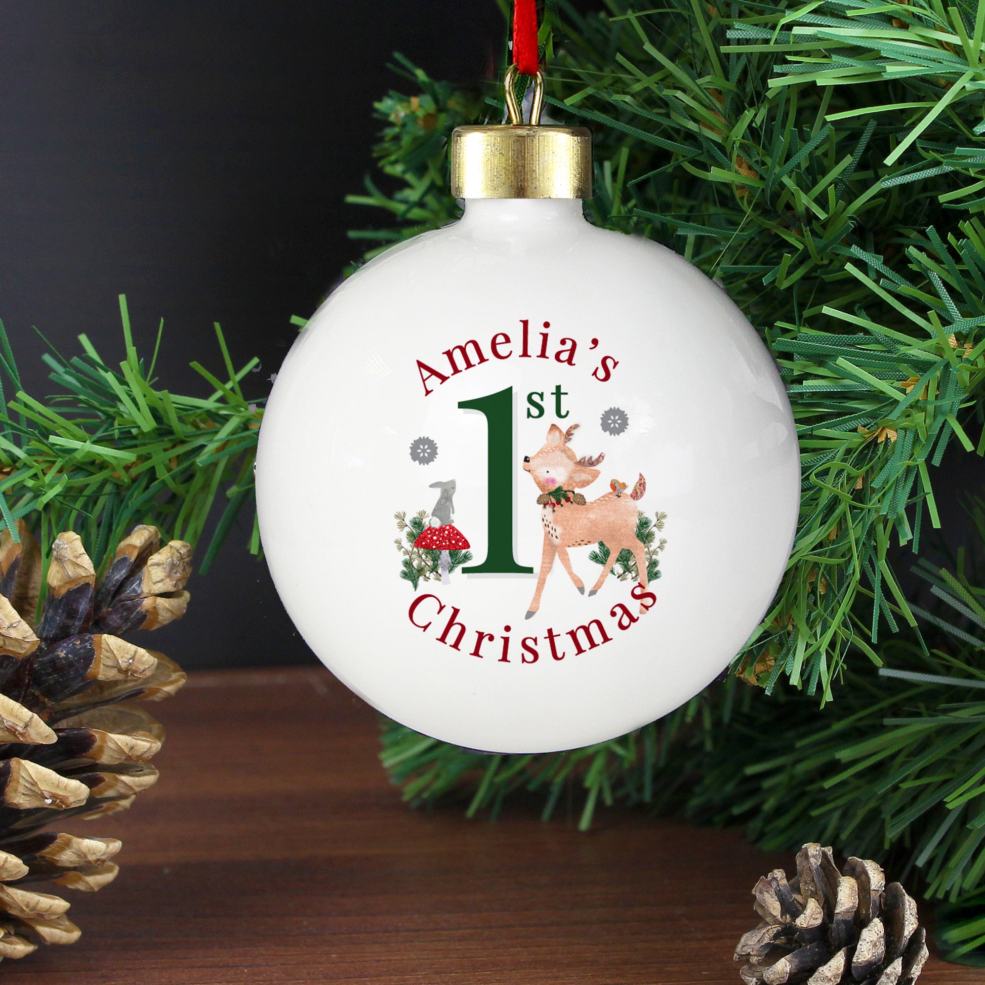 Personalised 1st Christmas Festive Fawn Bauble - MK&JD Gifts