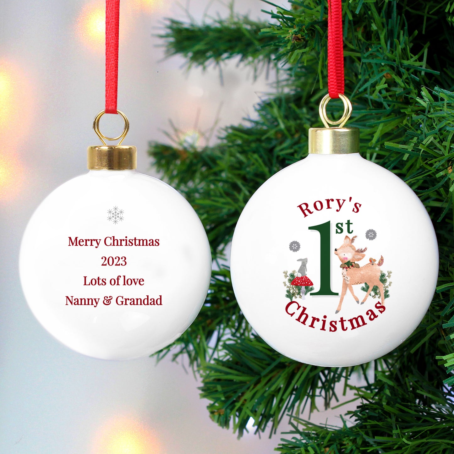 Personalised 1st Christmas Festive Fawn Bauble - MK&JD Gifts