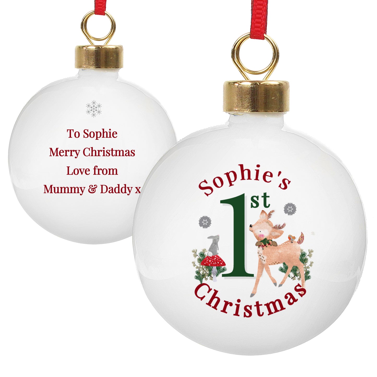 Personalised 1st Christmas Festive Fawn Bauble - MK&JD Gifts