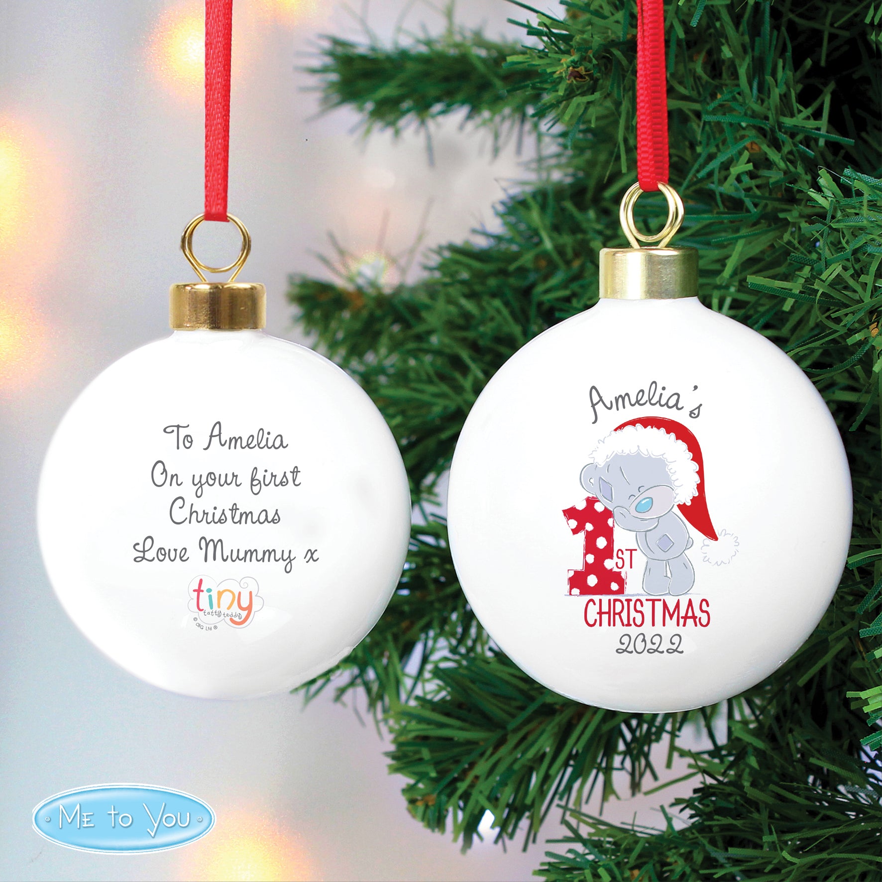 Personalised Tiny Tatty Teddy 'My 1st Christmas' Bauble - MK&JD Gifts