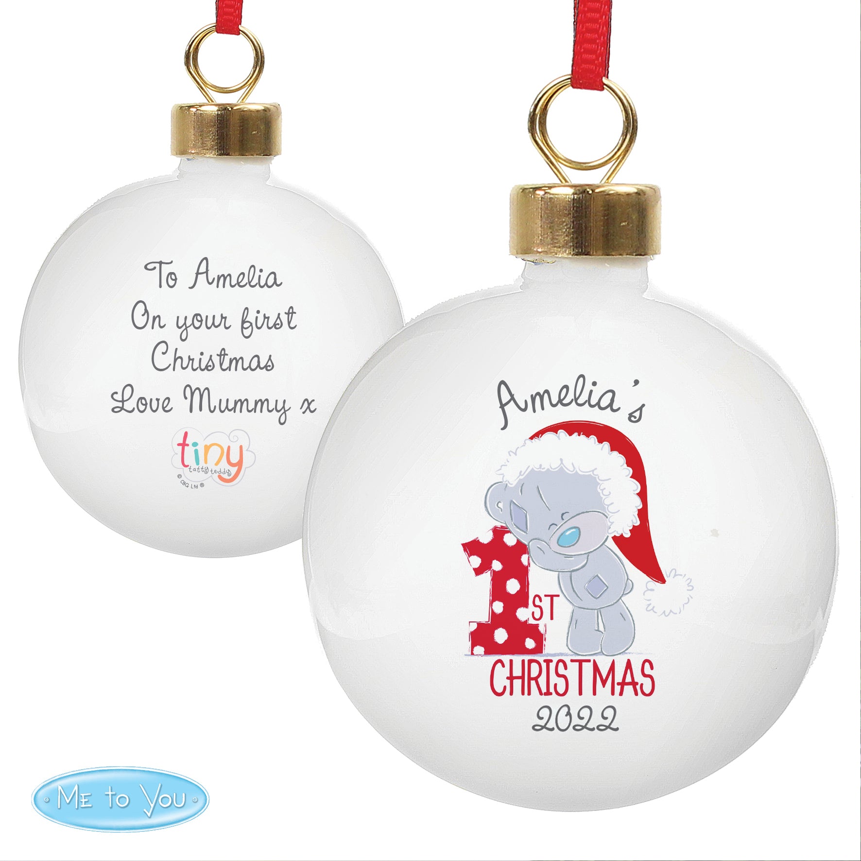 Personalised Tiny Tatty Teddy 'My 1st Christmas' Bauble - MK&JD Gifts