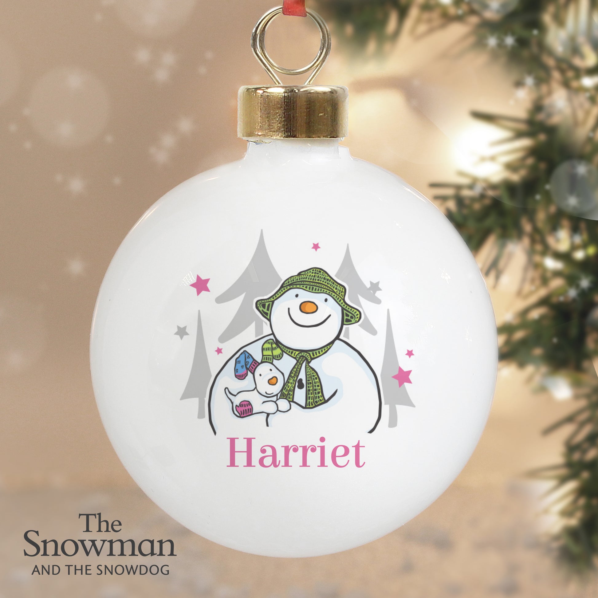 Personalised The Snowman and the Snowdog Pink Bauble - MK&JD Gifts