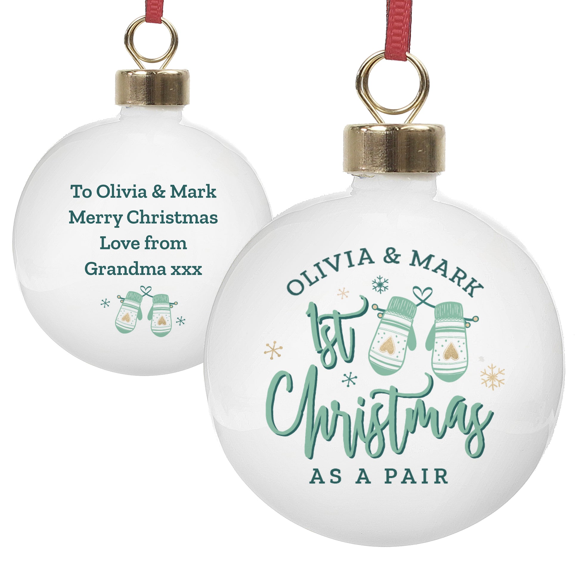 Personalised Couples Christmas Mittens Bauble - MK&JD Gifts