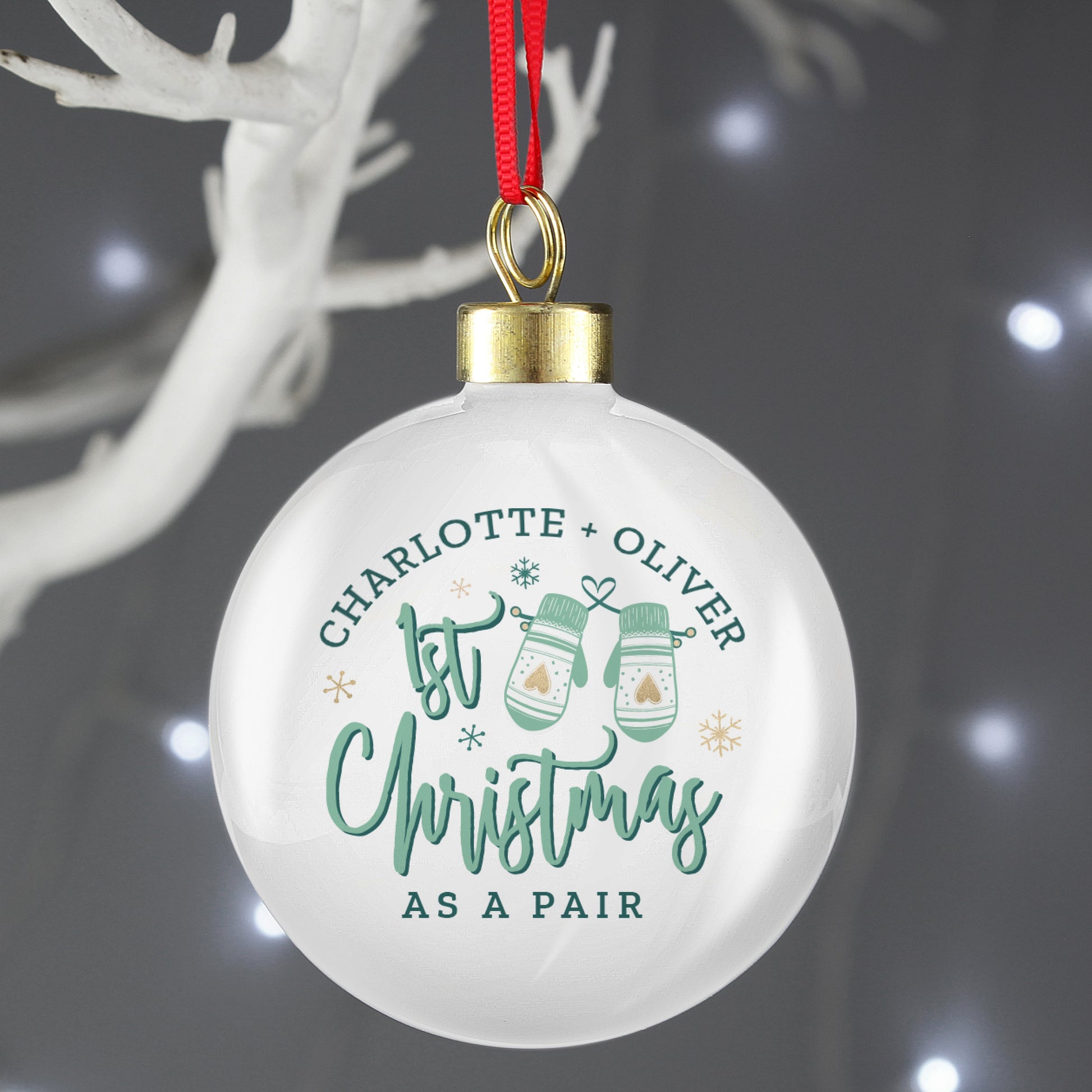 Personalised Couples Christmas Mittens Bauble - MK&JD Gifts