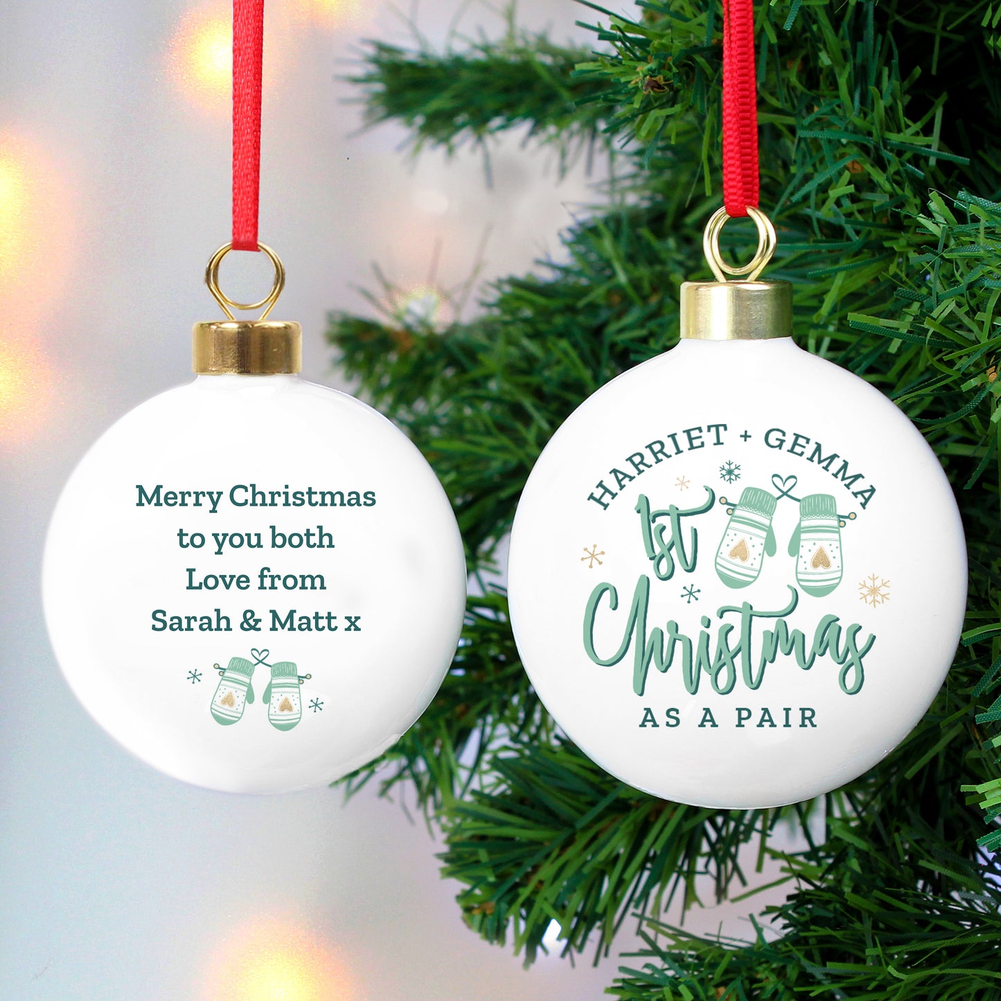 Personalised Couples Christmas Mittens Bauble - MK&JD Gifts
