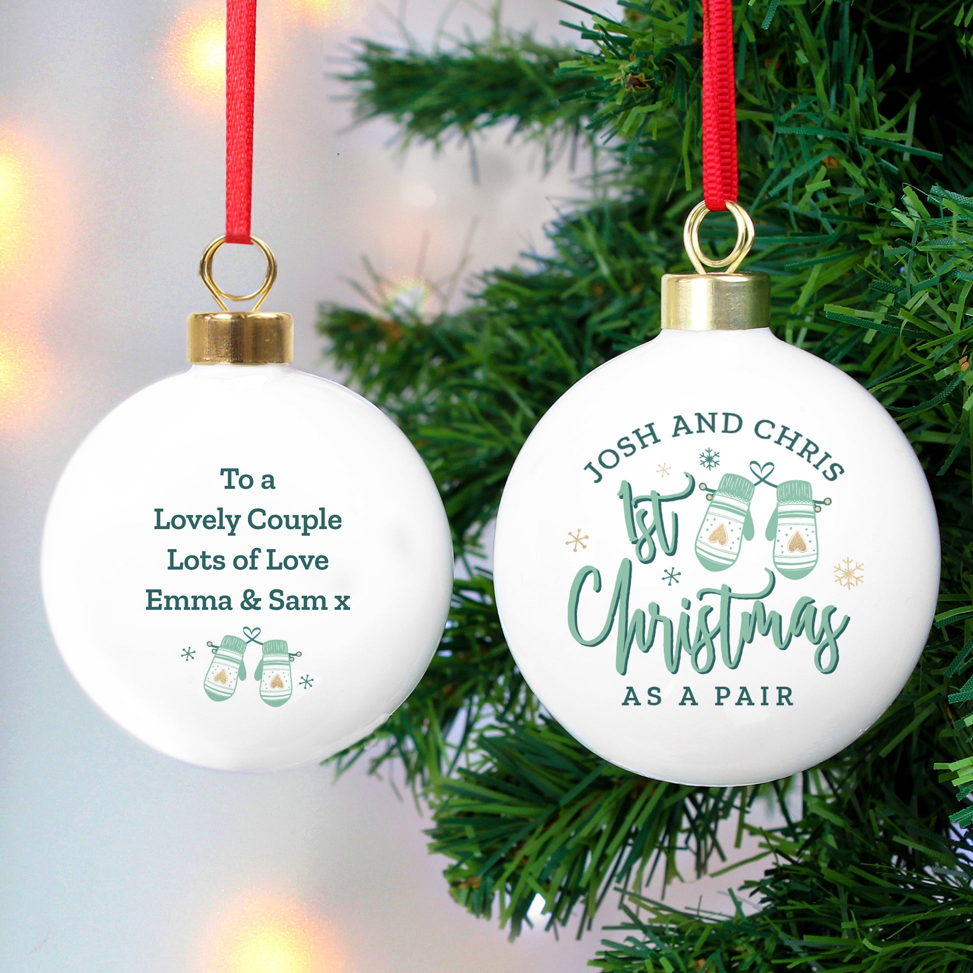 Personalised Couples Christmas Mittens Bauble - MK&JD Gifts