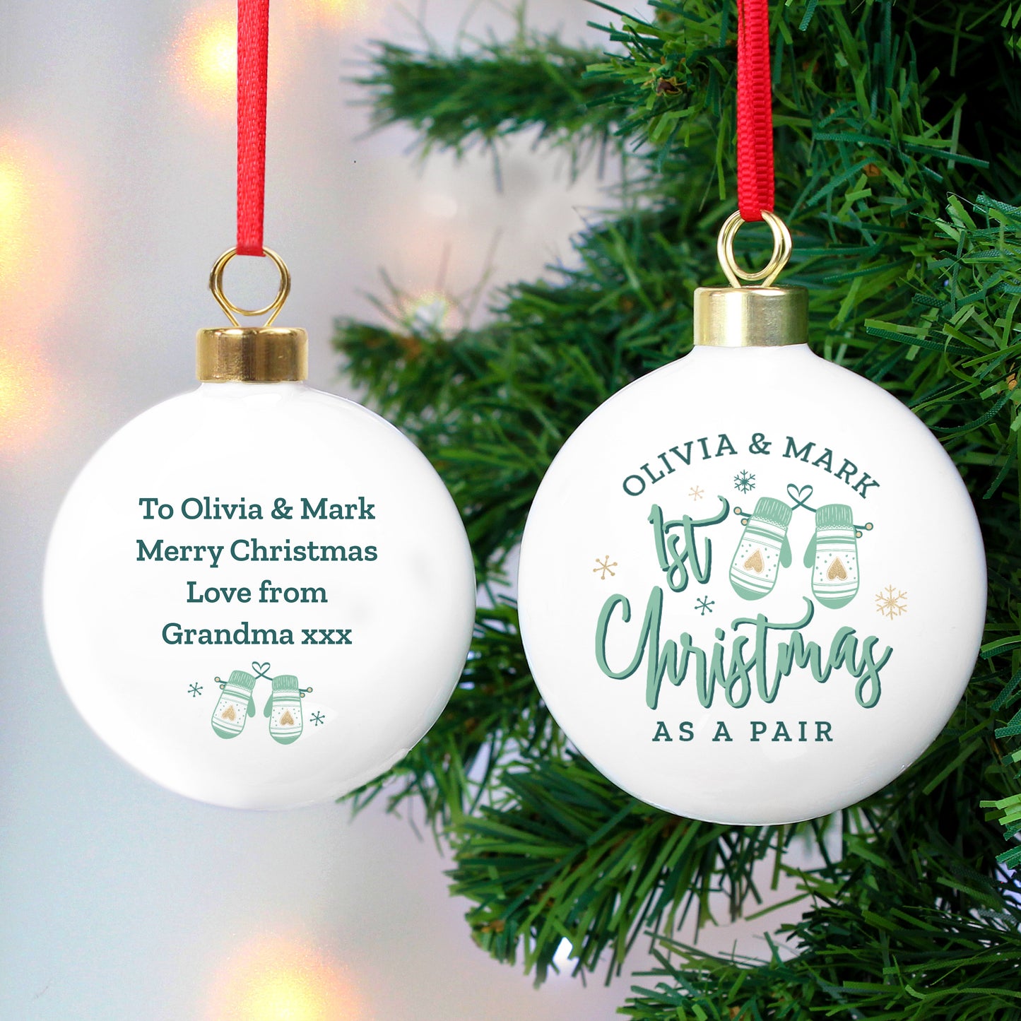 Personalised Couples Christmas Mittens Bauble - MK&JD Gifts