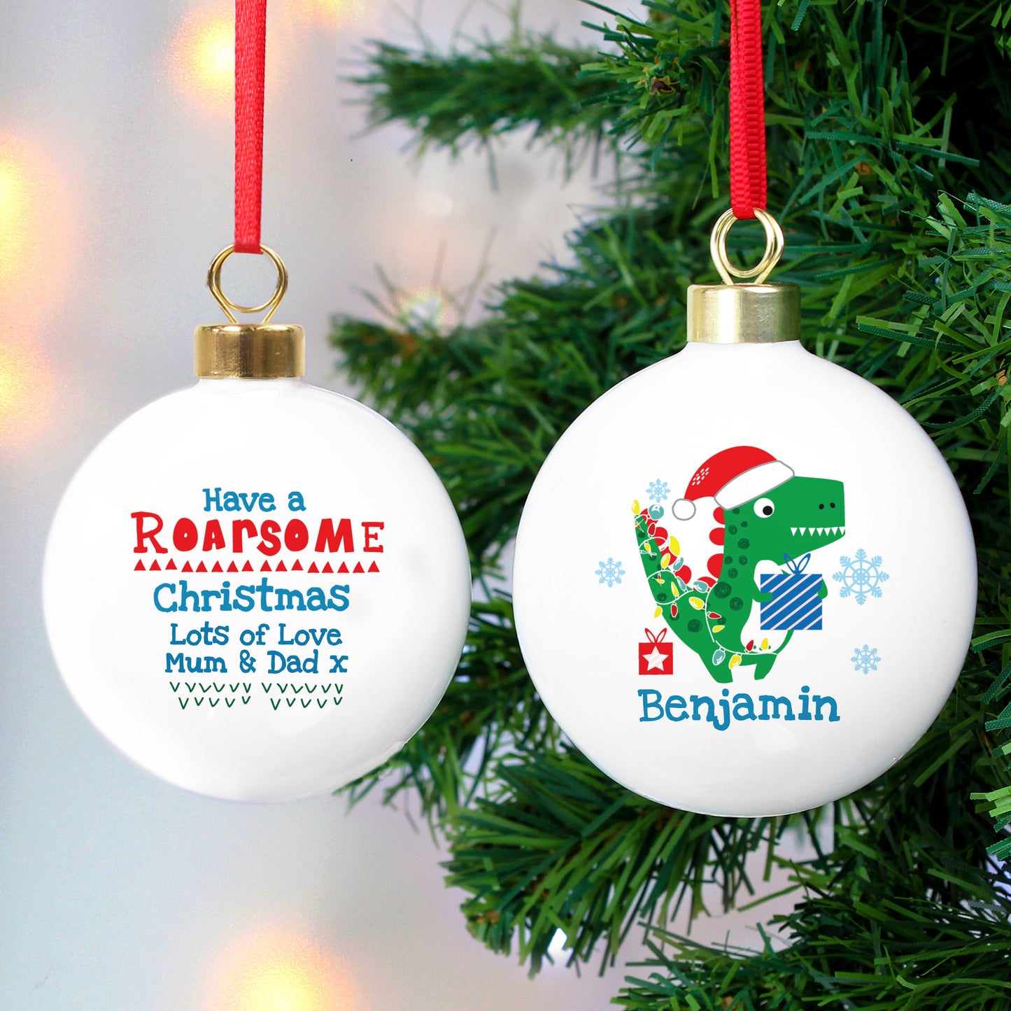 Personalised Dinosaur 'Have a Roarsome Christmas' Bauble - MK&JD Gifts