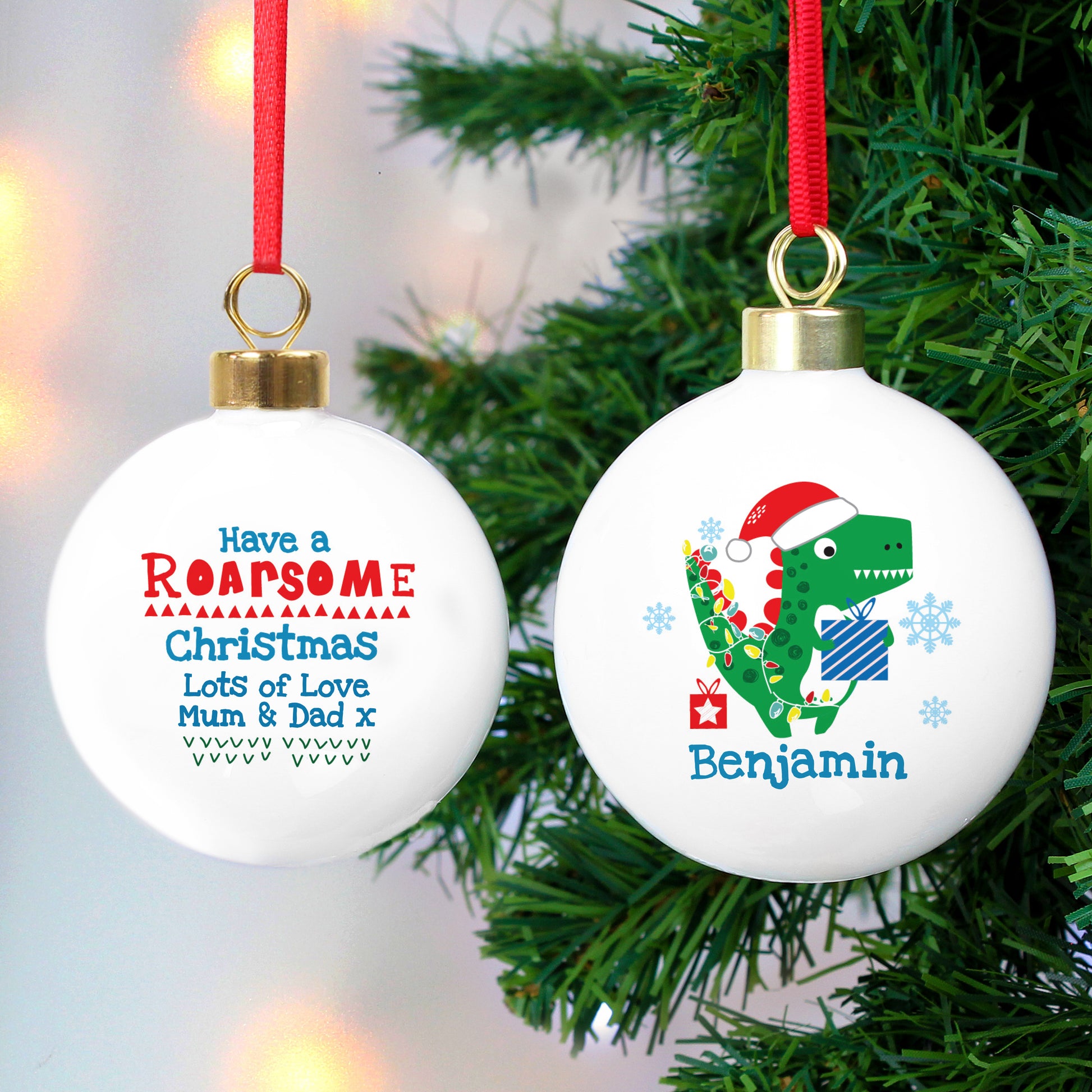 Personalised Dinosaur 'Have a Roarsome Christmas' Bauble - MK&JD Gifts