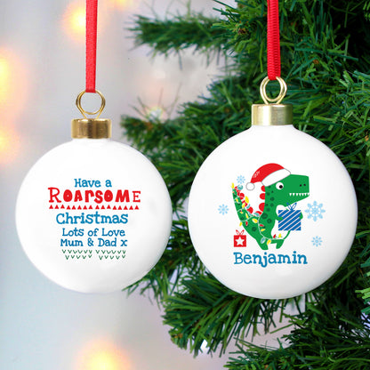 Personalised Dinosaur 'Have a Roarsome Christmas' Bauble - MK&JD Gifts