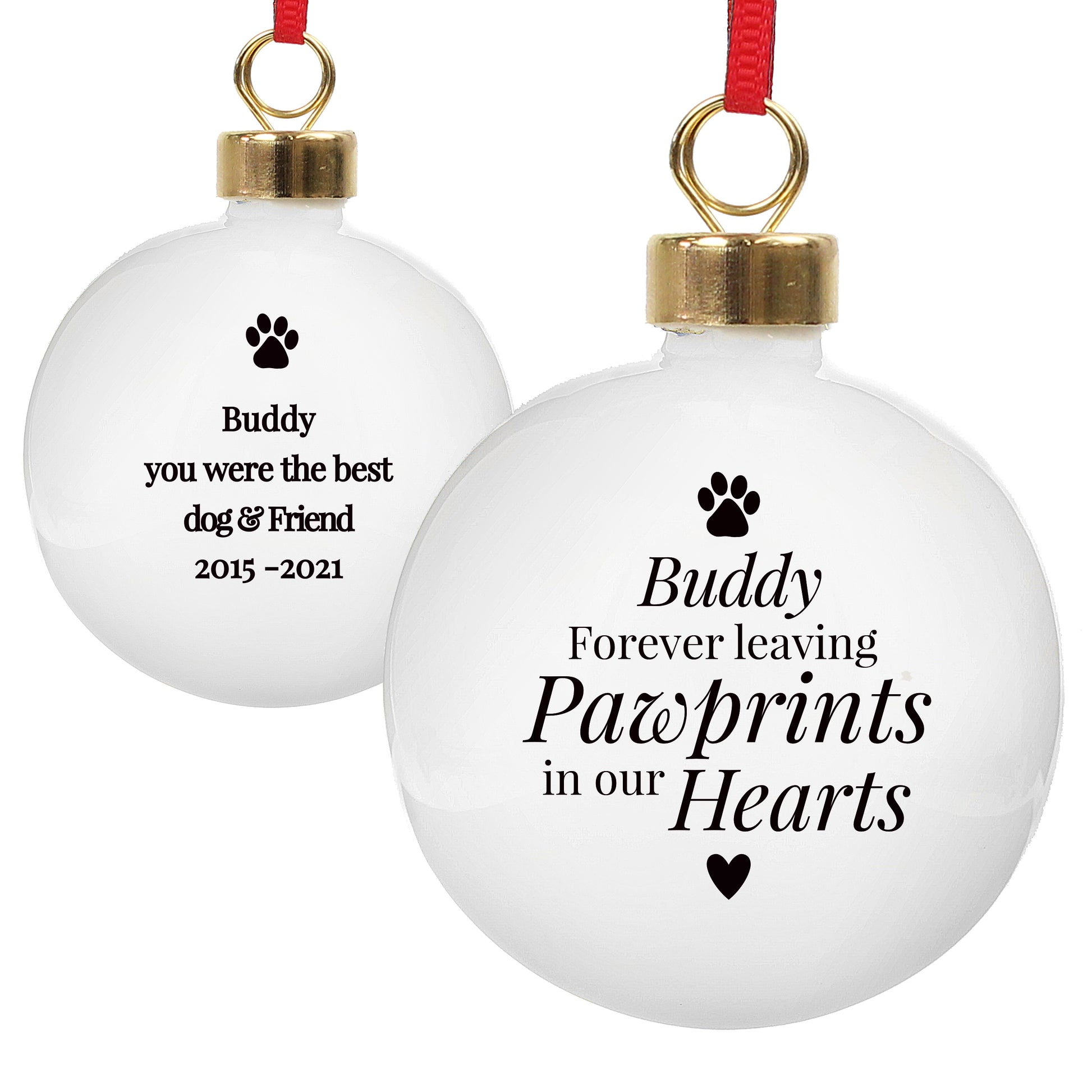 Personalised Pawprints Memorial Bauble - MK&JD Gifts