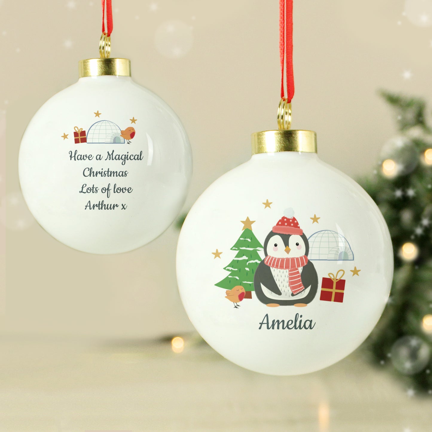 Personalised Christmas Penguin Bauble - MK&JD Gifts