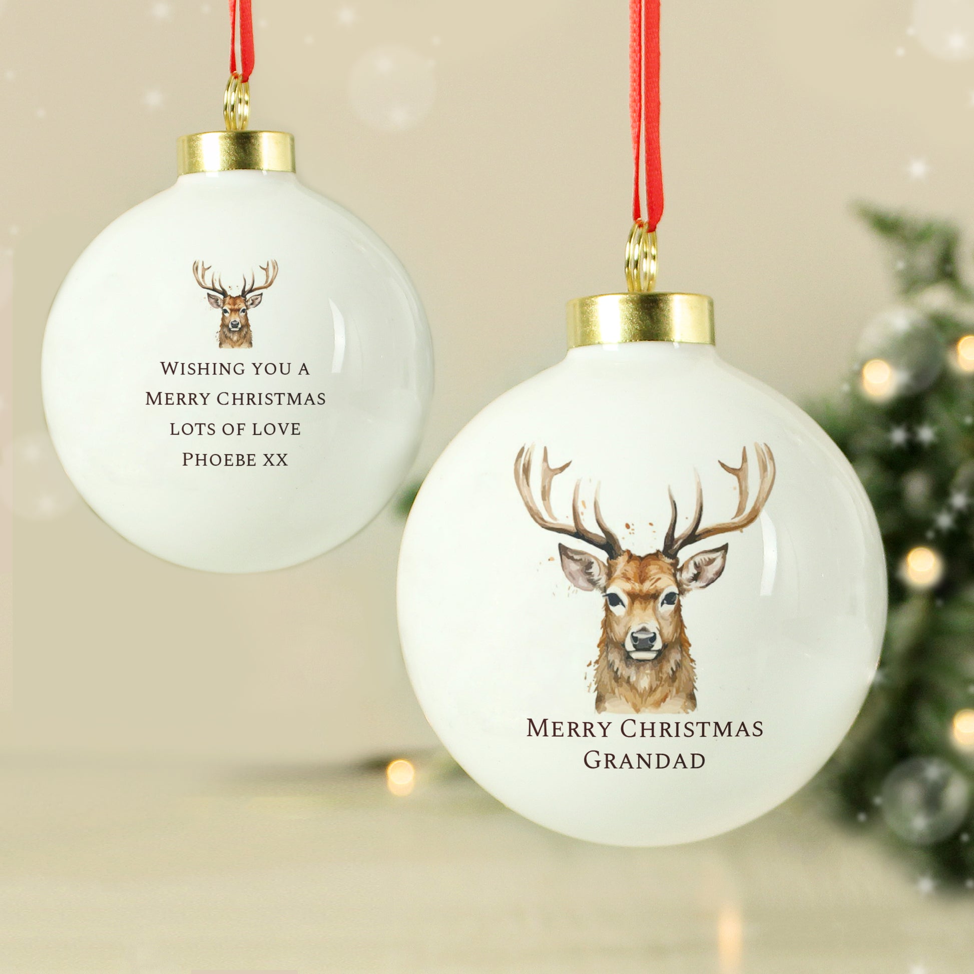 Personalised Watercolour Stag Bauble - MK&JD Gifts