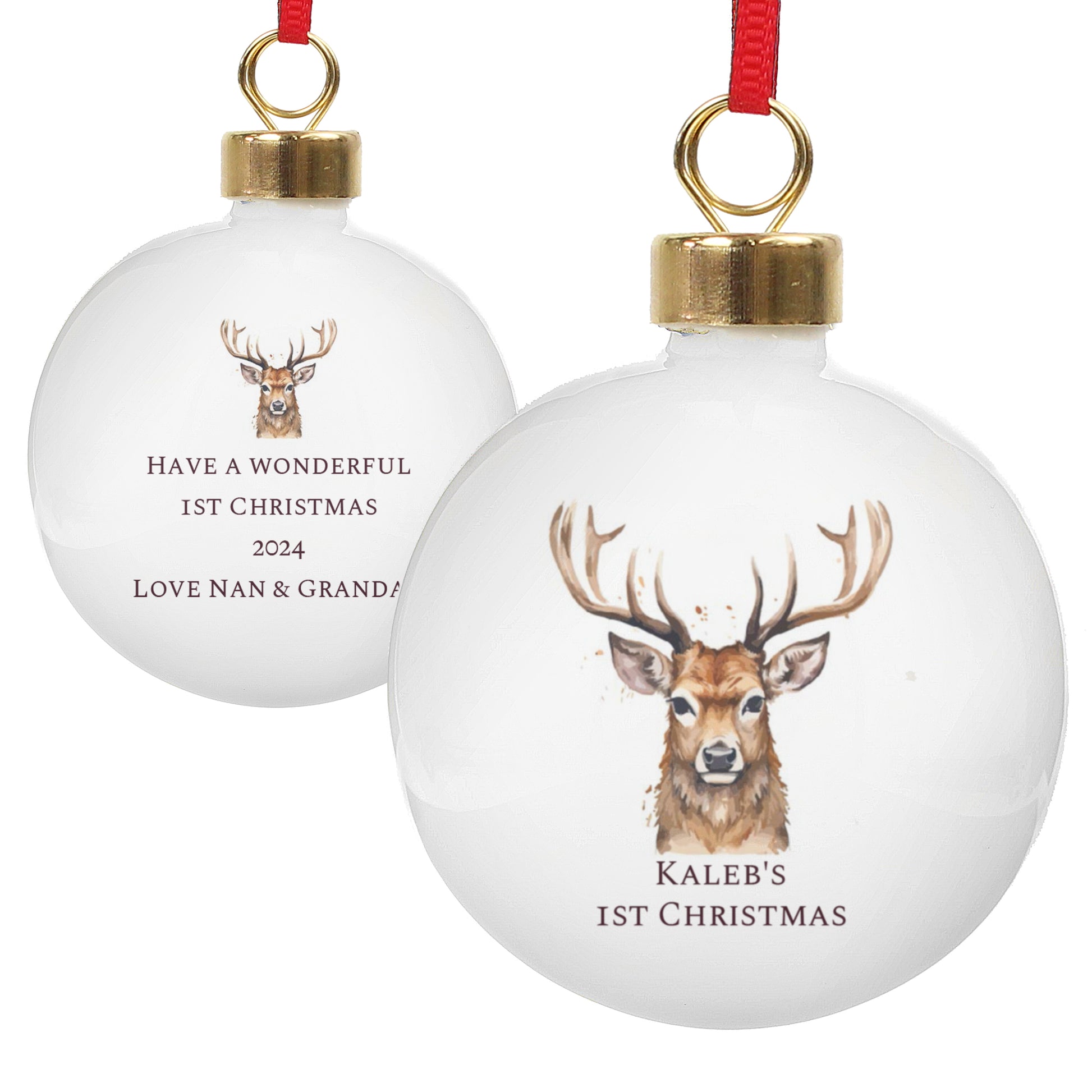 Personalised Watercolour Stag Bauble - MK&JD Gifts