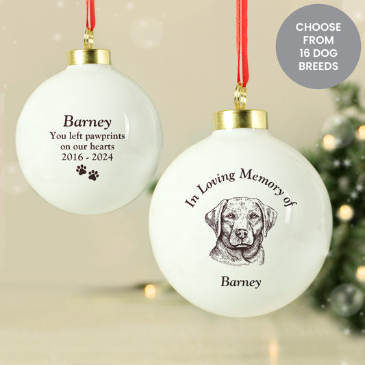 Personalised Memorial Dog Breed Bauble