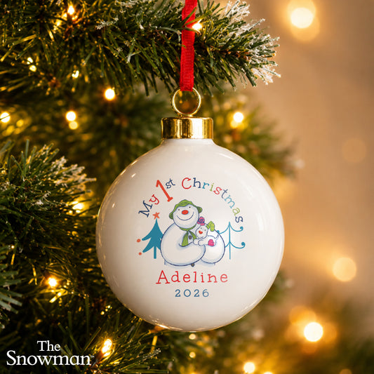 Personalised The Snowman My 1st Christmas Ceramic Bauble - MK&JD Gifts