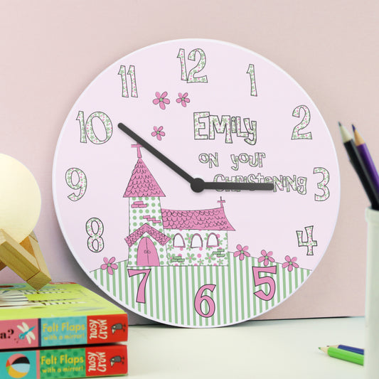 Personalised Whimsical Church Christening Clock - MK&JD Gifts