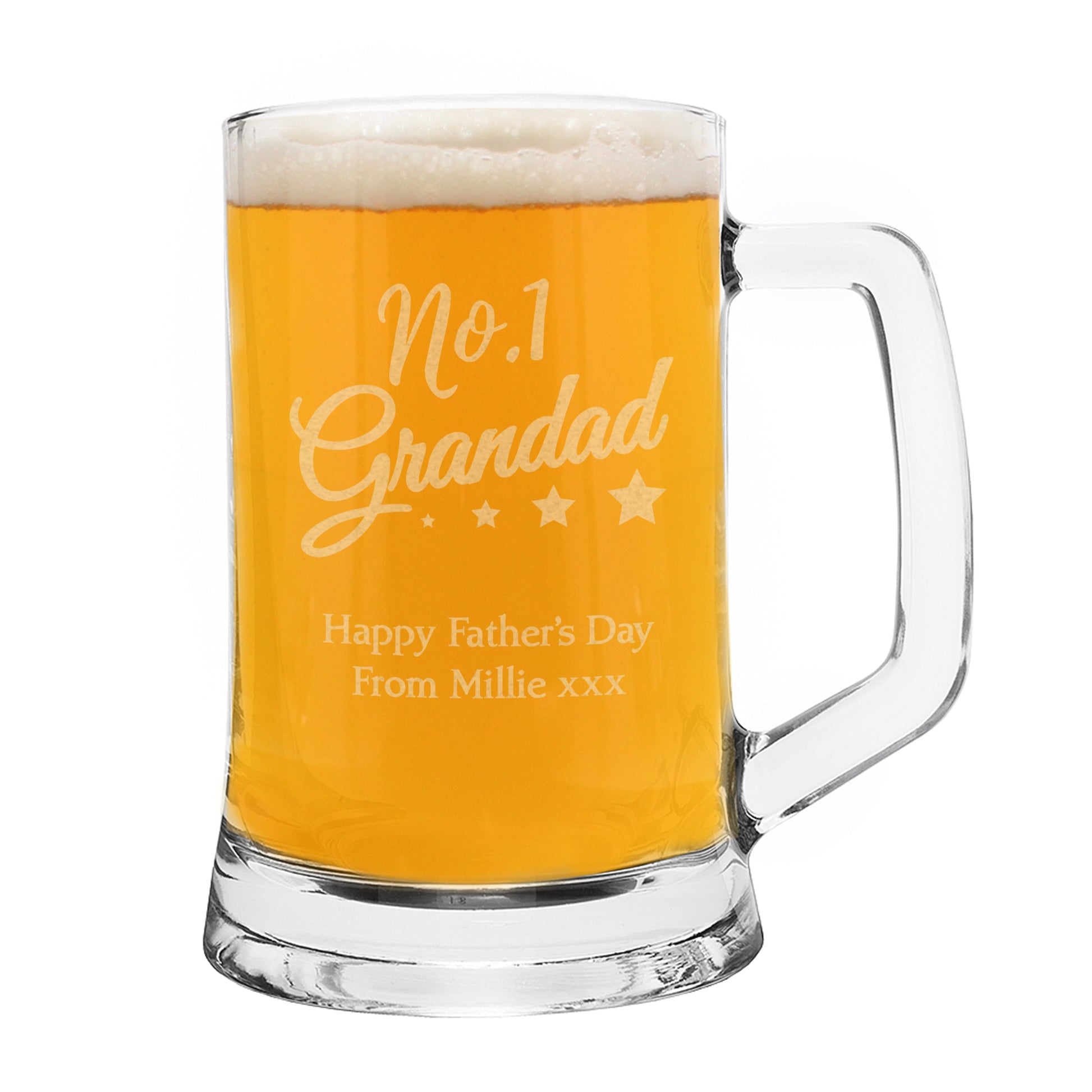 Personalised No.1 Grandad Glass Pint Stern Tankard - MK&JD Gifts