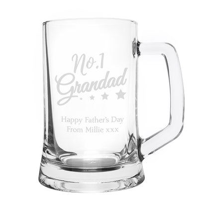 Personalised No.1 Grandad Glass Pint Stern Tankard - MK&JD Gifts
