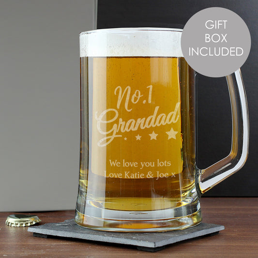 Personalised No.1 Grandad Glass Pint Stern Tankard - MK&JD Gifts