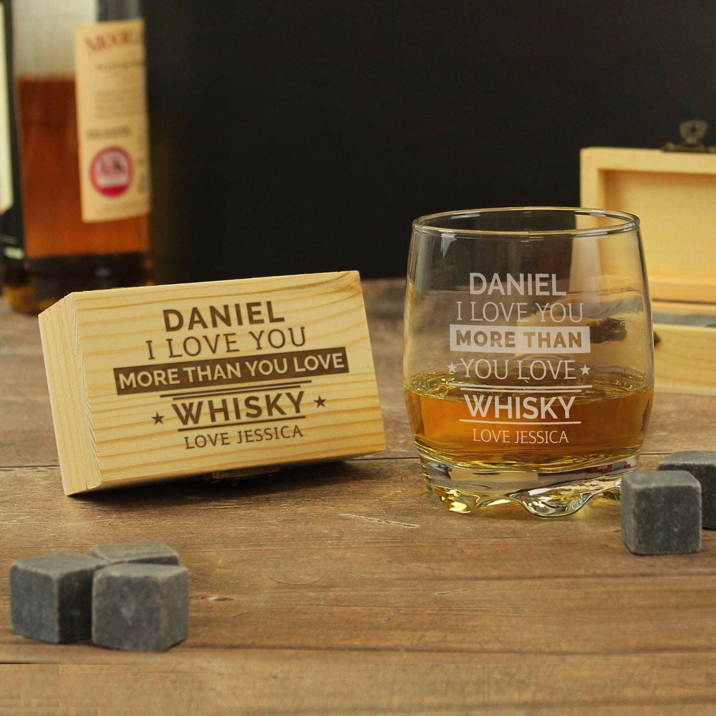 Personalised I Love You More Than Whisky Glass & Stones - MK&JD Gifts