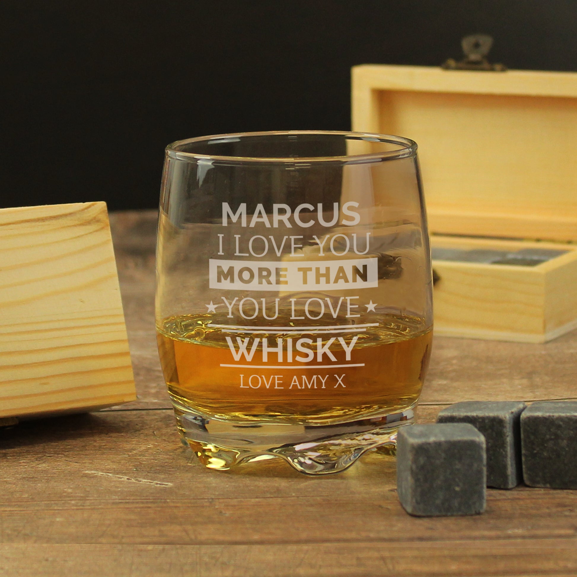 Personalised I Love You More Than Whisky Glass & Stones - MK&JD Gifts