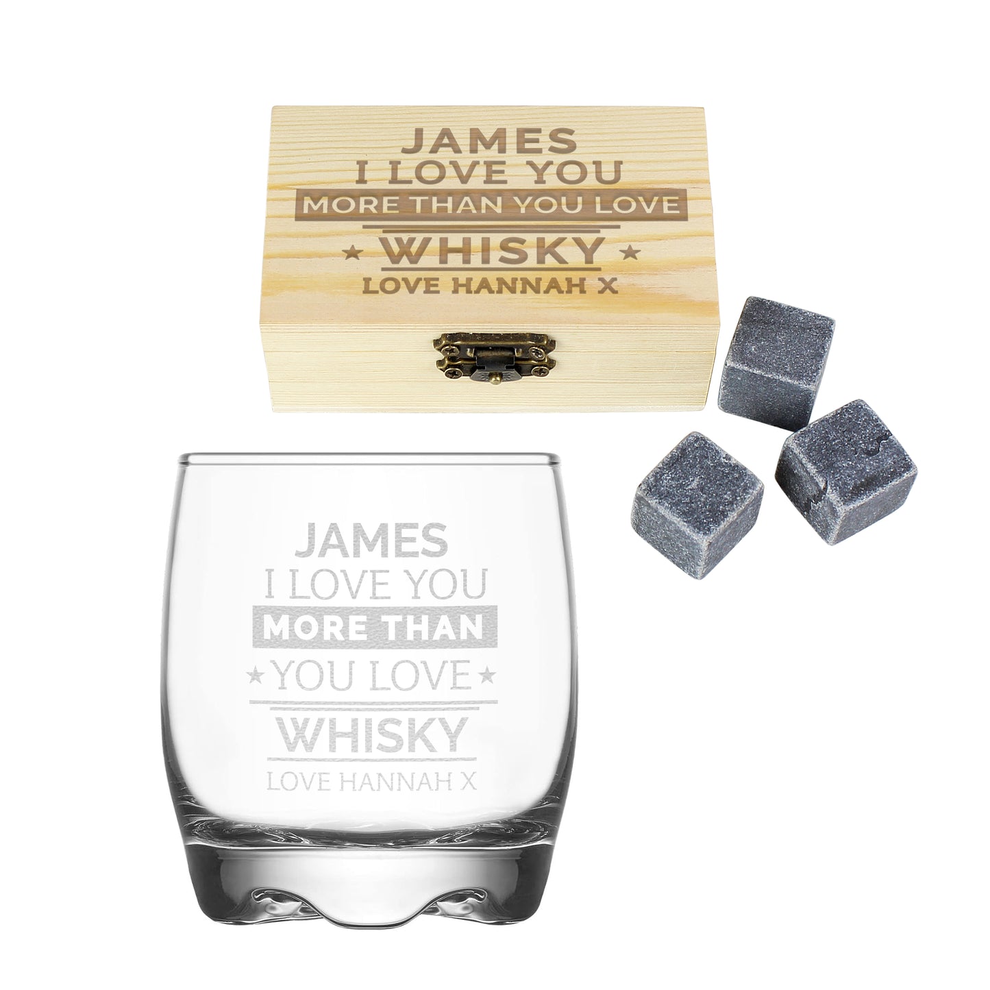 Personalised I Love You More Than Whisky Glass & Stones - MK&JD Gifts