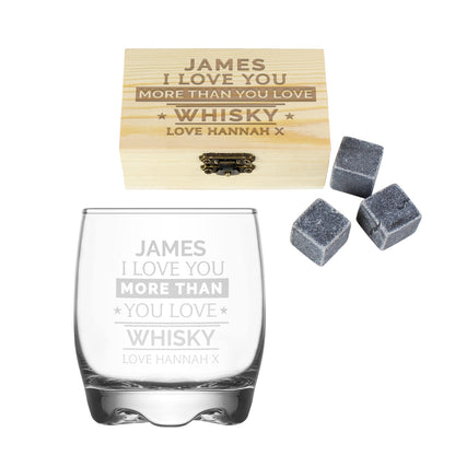 Personalised I Love You More Than Whisky Glass & Stones - MK&JD Gifts