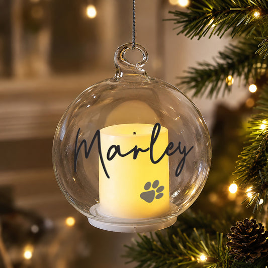 Personalised Pawprint Memorial LED Candle Bauble - MK&JD Gifts