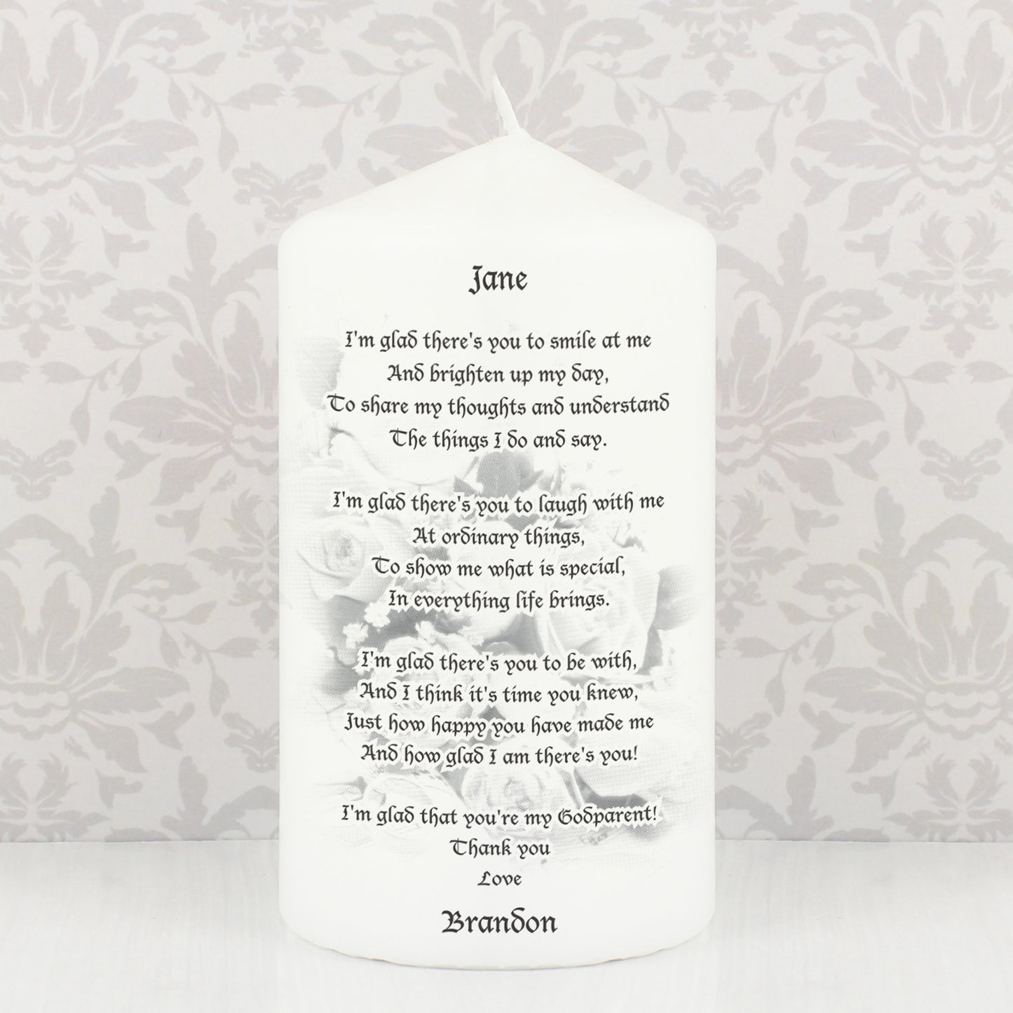 Personalised Godparent Pillar Candle - MK&JD Gifts