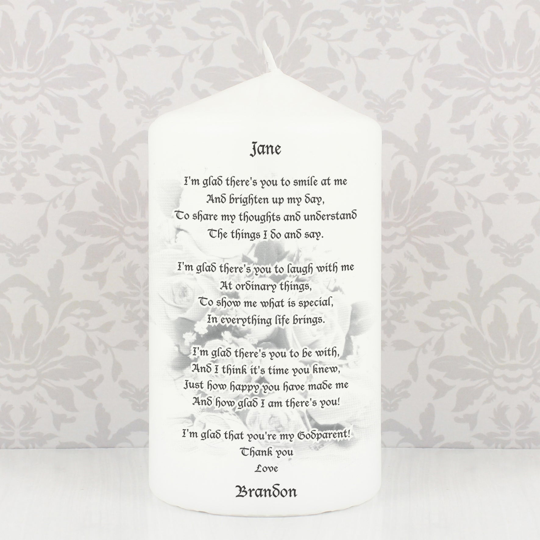Personalised Godparent Pillar Candle - MK&JD Gifts