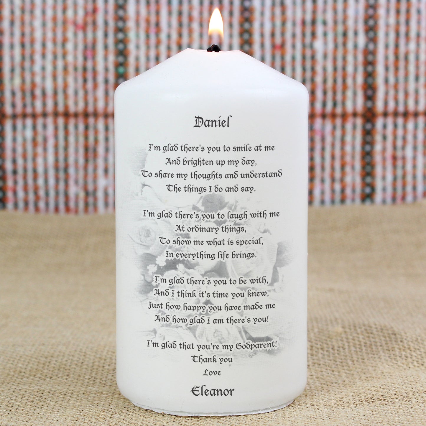 Personalised Godparent Pillar Candle - MK&JD Gifts