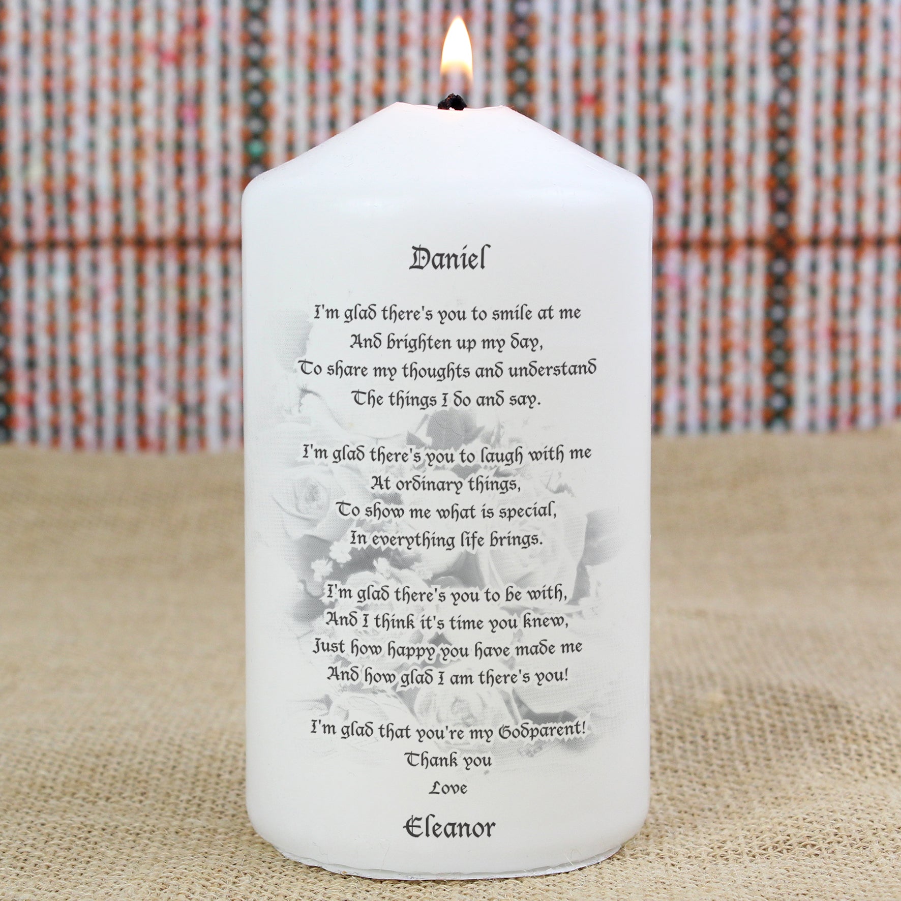 Personalised Godparent Pillar Candle - MK&JD Gifts