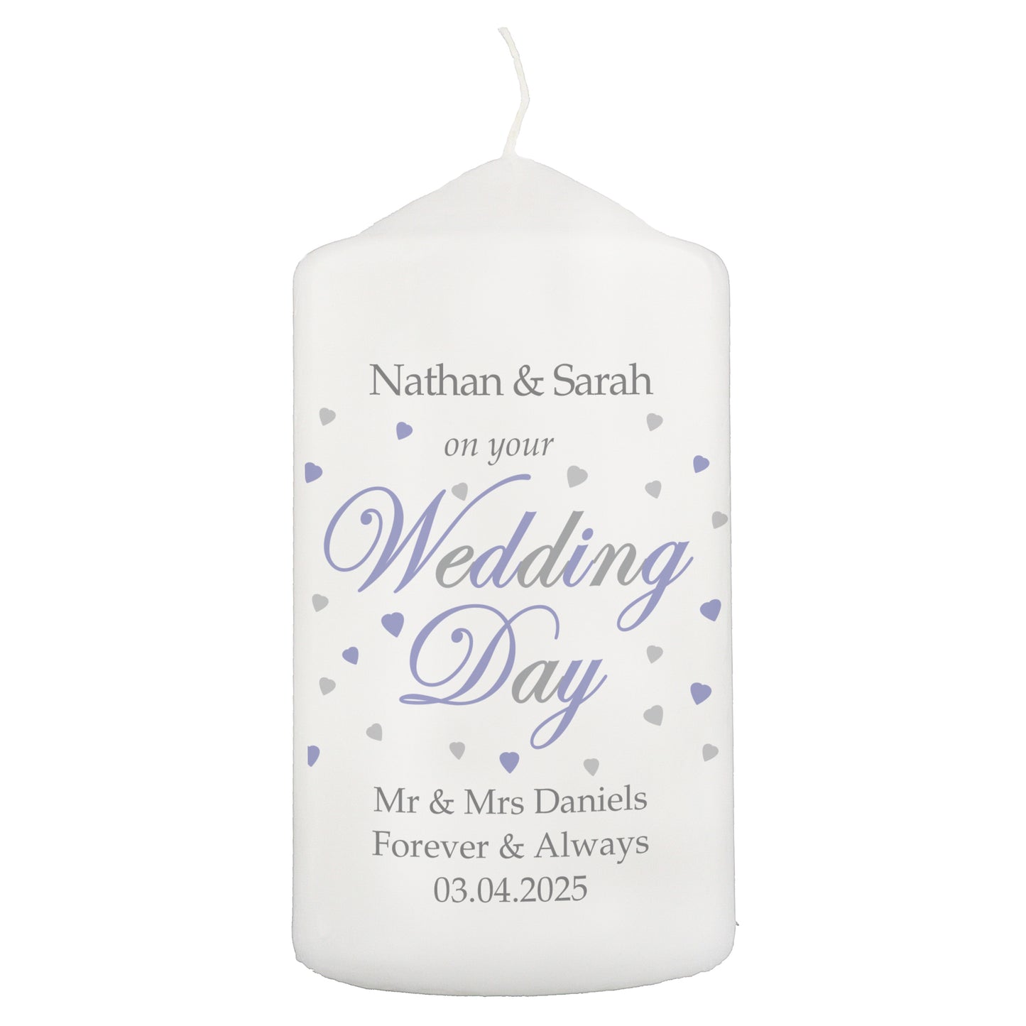Personalised Wedding Day Pillar Candle - MK&JD Gifts
