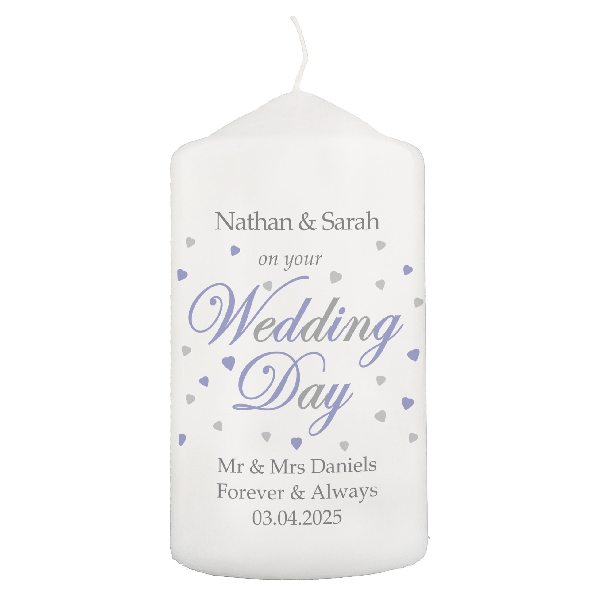 Personalised Wedding Day Pillar Candle - MK&JD Gifts