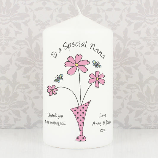 Personalised Flower in Vase Message Pillar Candle - MK&JD Gifts