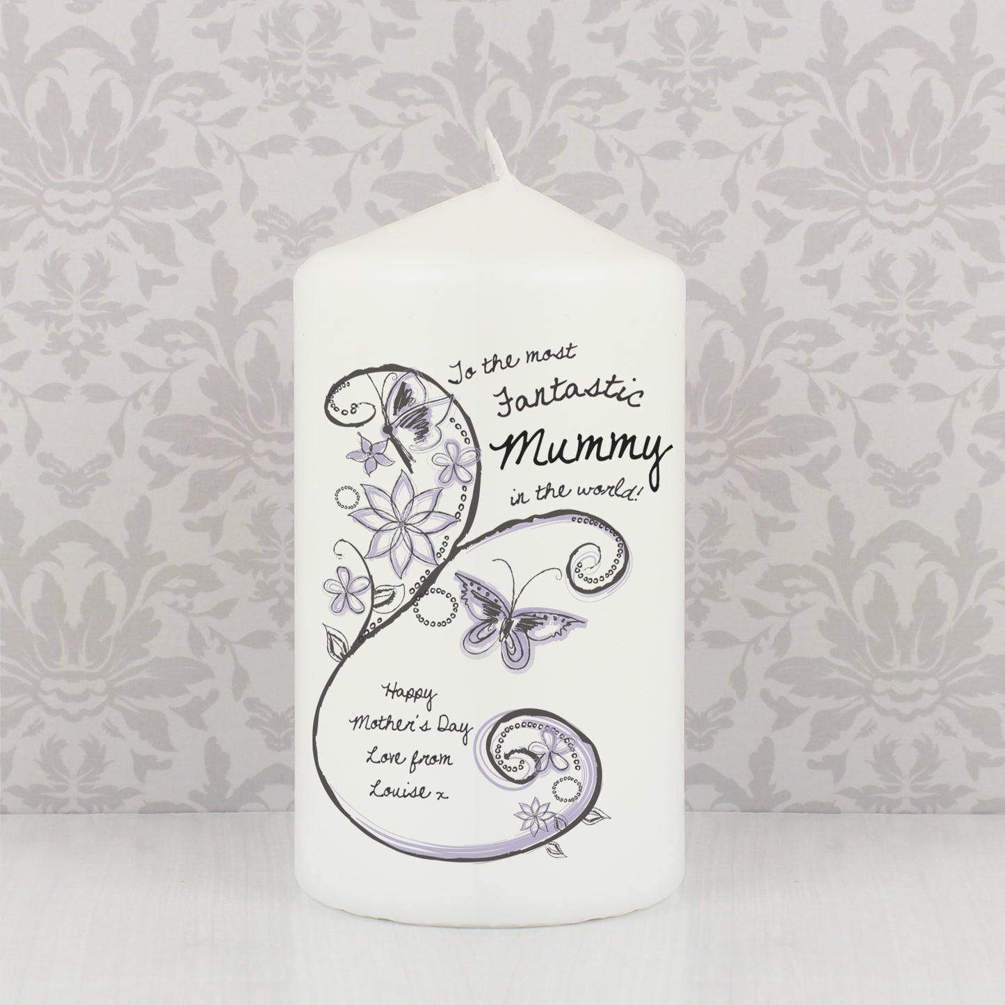 Personalised Flower Pattern Pillar Candle - MK&JD Gifts