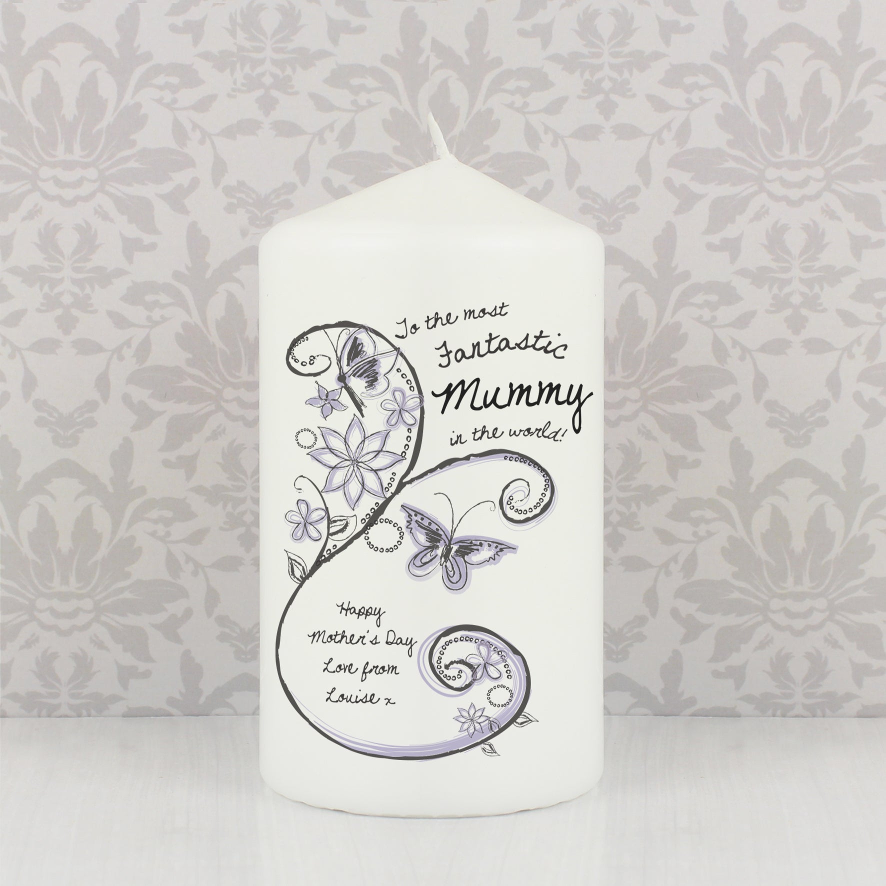 Personalised Flower Pattern Pillar Candle - MK&JD Gifts