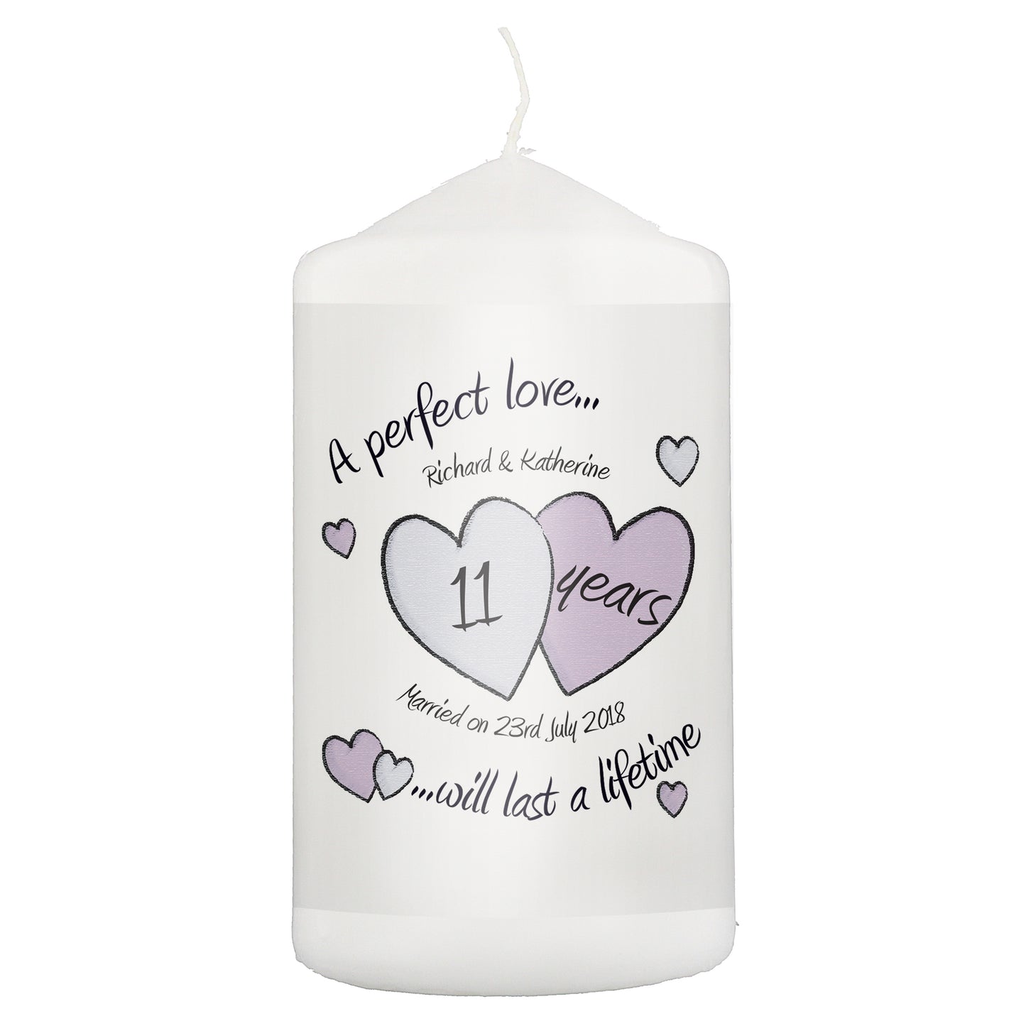 Personalised A Perfect Love Anniversary Pillar Candle - MK&JD Gifts