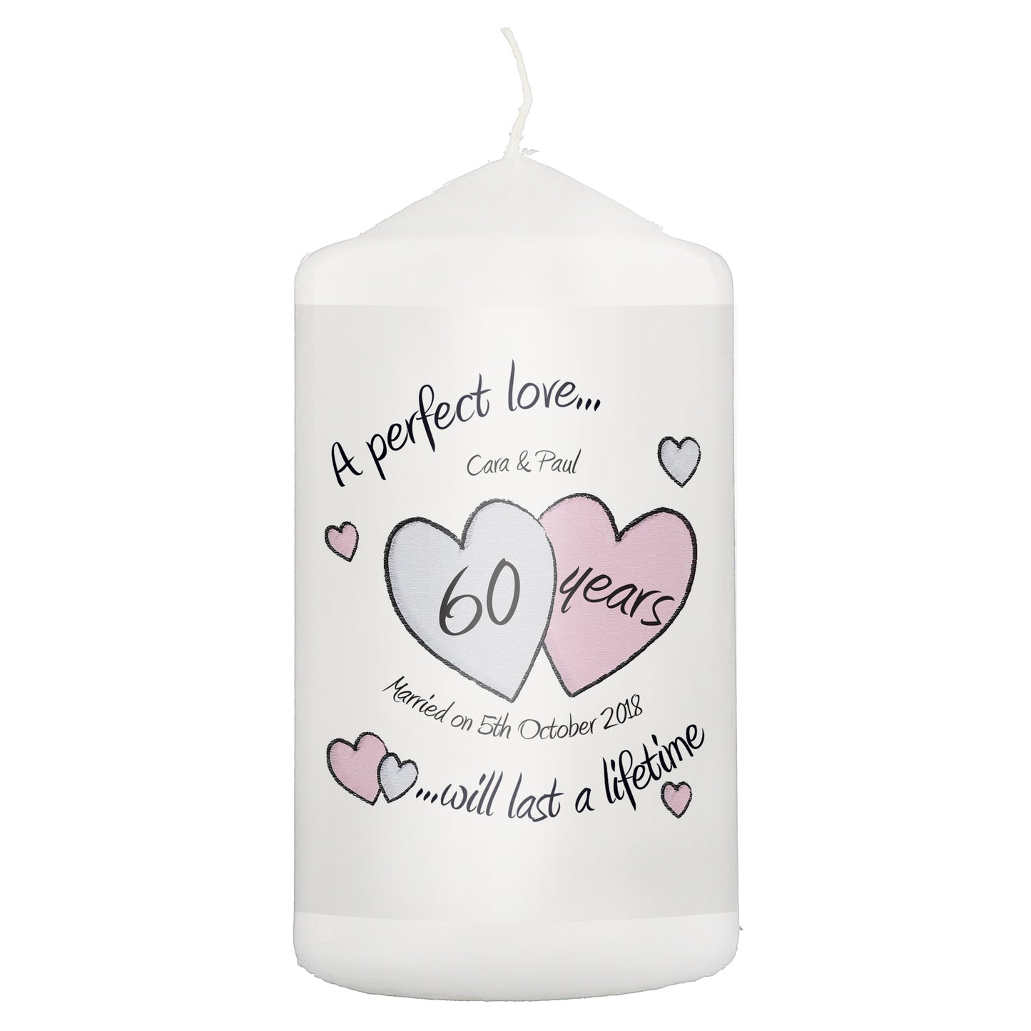 Personalised A Perfect Love Diamond Anniversary Pillar Candle - MK&JD Gifts