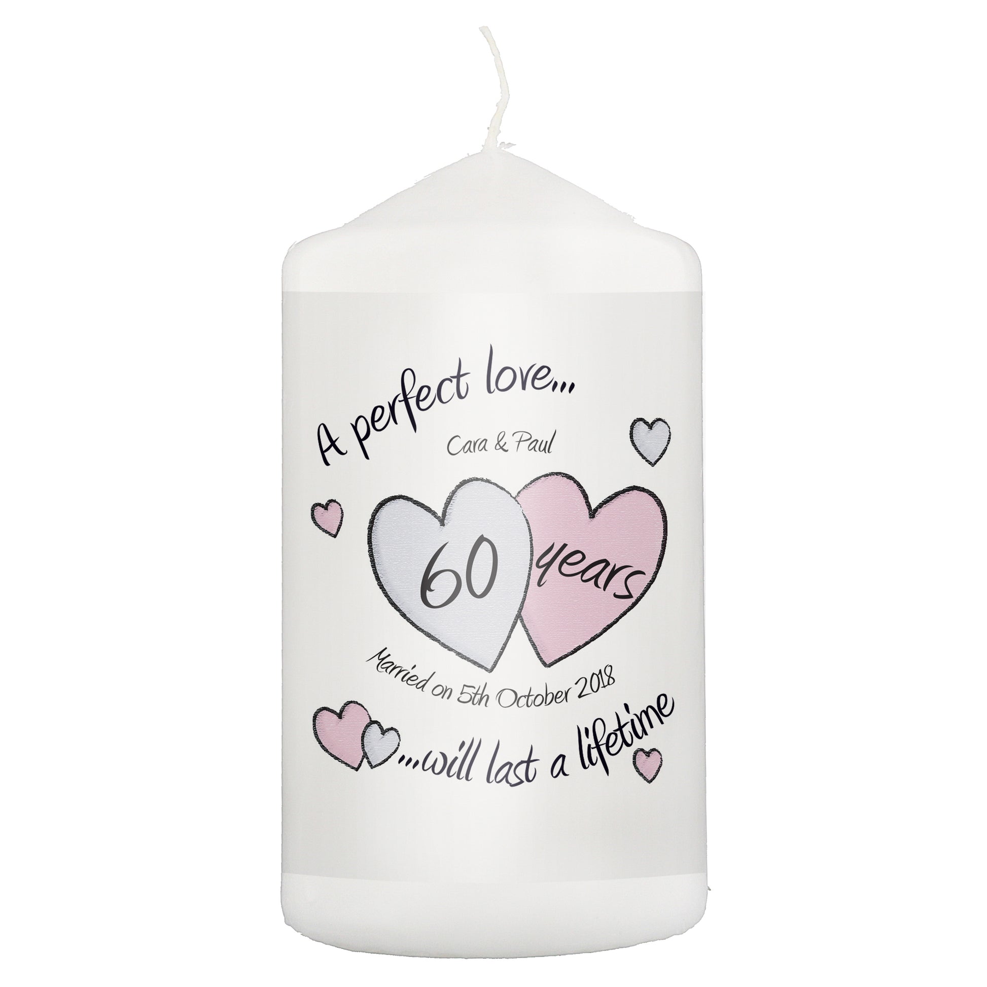Personalised A Perfect Love Diamond Anniversary Pillar Candle - MK&JD Gifts
