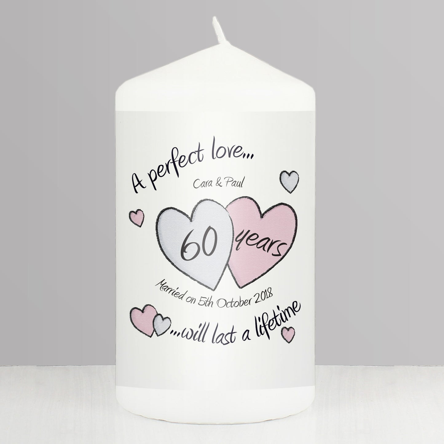 Personalised A Perfect Love Diamond Anniversary Pillar Candle - MK&JD Gifts