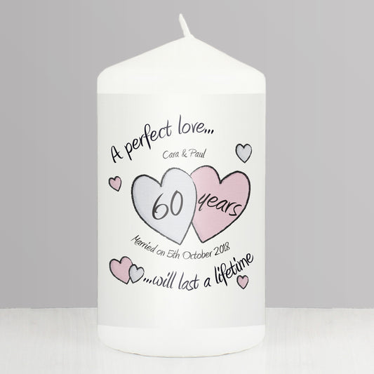 Personalised A Perfect Love Diamond Anniversary Pillar Candle - MK&JD Gifts