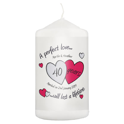 Personalised A Perfect Love Ruby Anniversary Pillar Candle - MK&JD Gifts