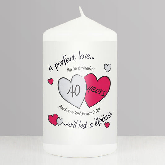 Personalised A Perfect Love Ruby Anniversary Pillar Candle - MK&JD Gifts