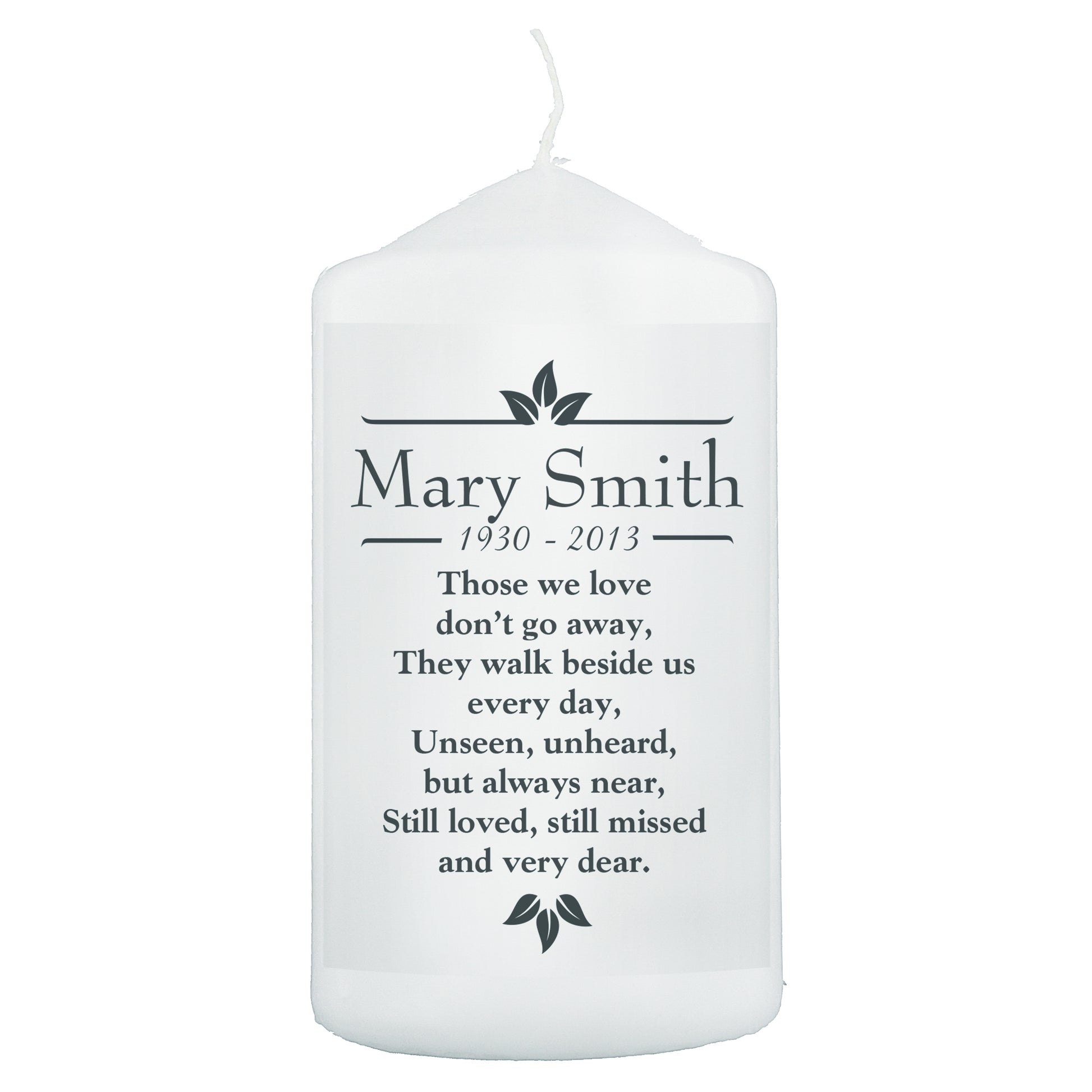 Personalised Sentiments 'Those We Love' Pillar Candle - MK&JD Gifts
