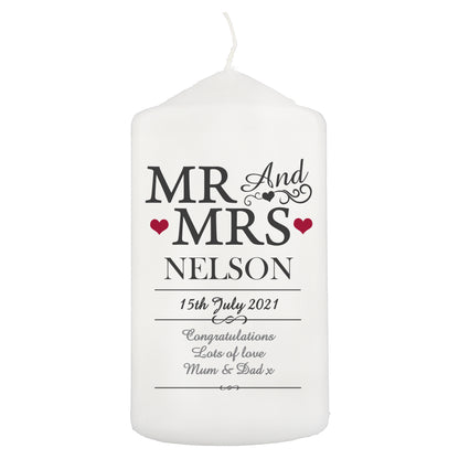 Personalised Mr & Mrs Pillar Candle - MK&JD Gifts