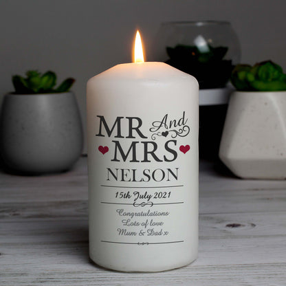 Personalised Mr & Mrs Pillar Candle - MK&JD Gifts