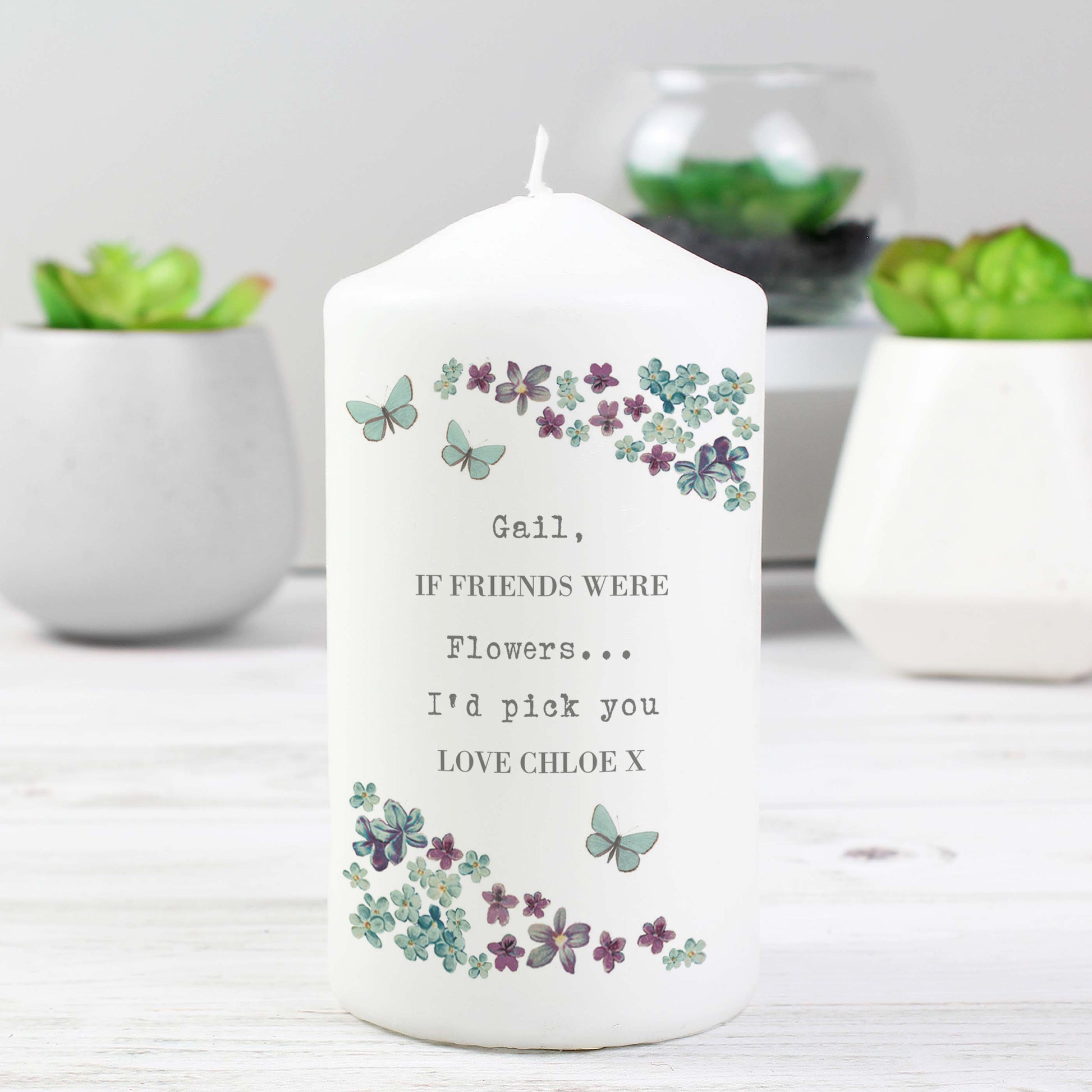 Personalised Forget me not Pillar Candle - MK&JD Gifts